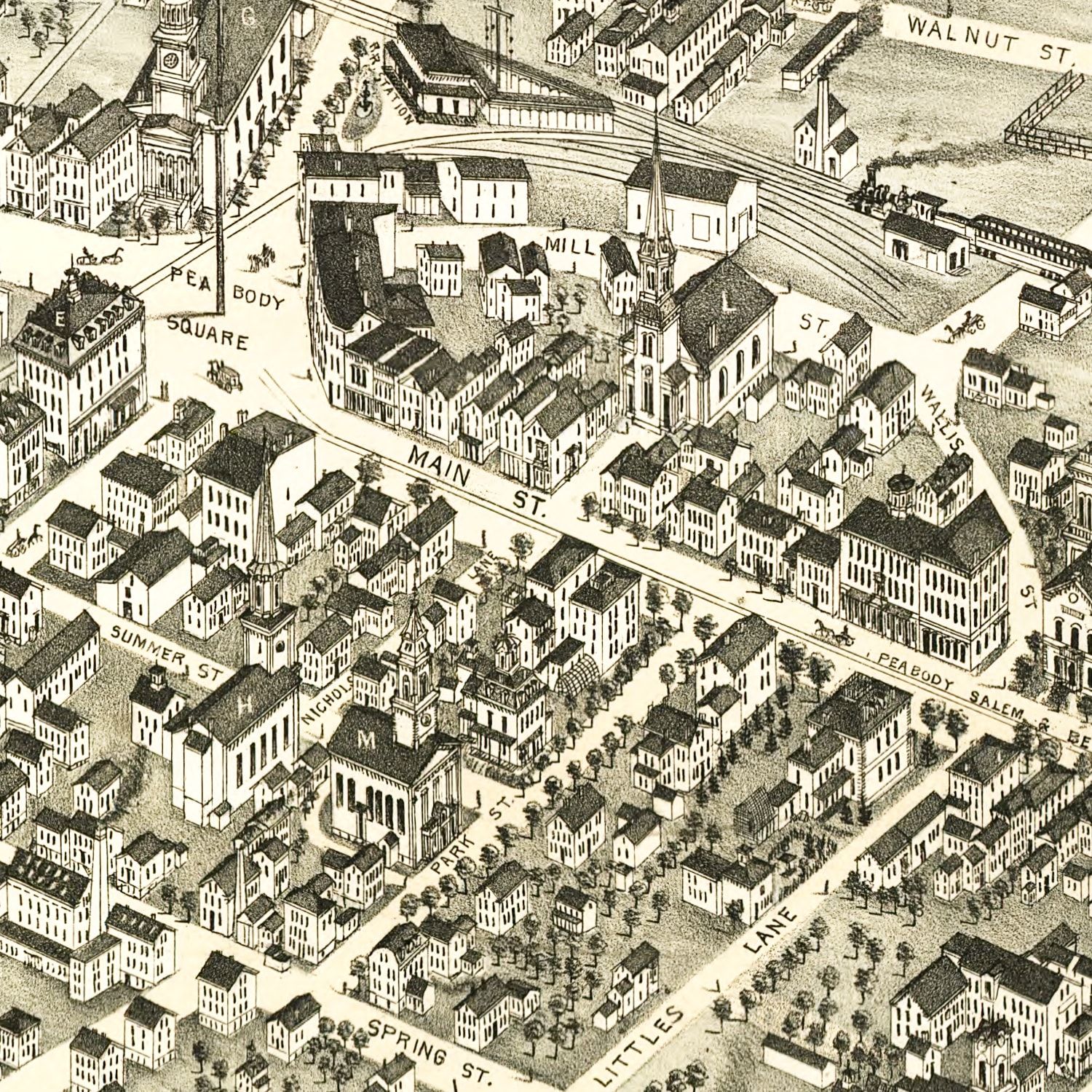 Vintage Map of Peabody, Massachusetts 1877