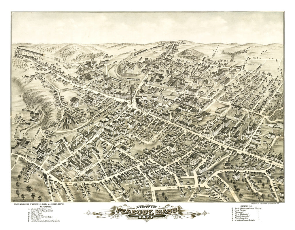 Vintage Map of Peabody, Massachusetts 1877
