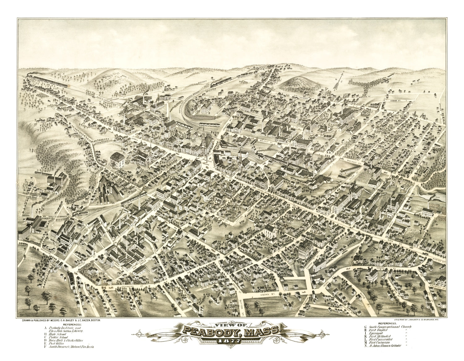 Vintage Map of Peabody, Massachusetts 1877