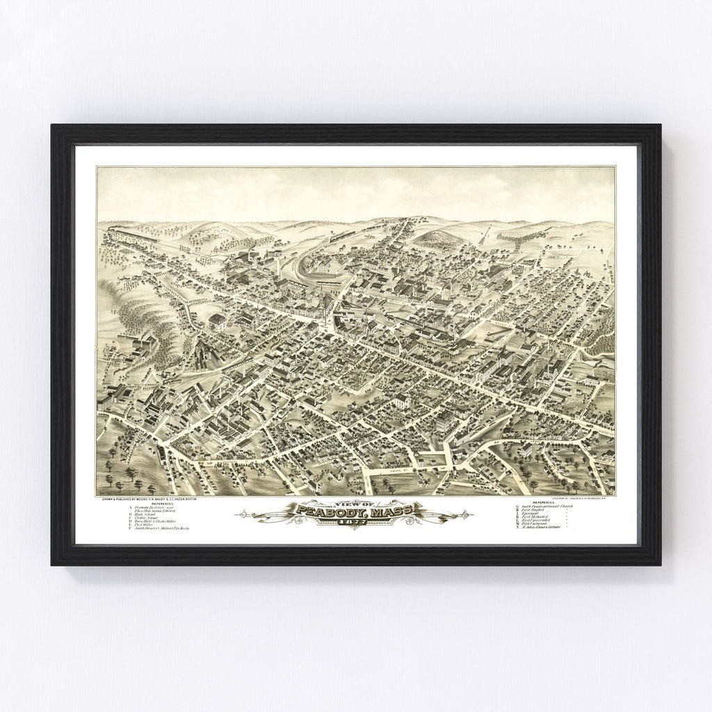 Vintage Map of Peabody, Massachusetts 1877