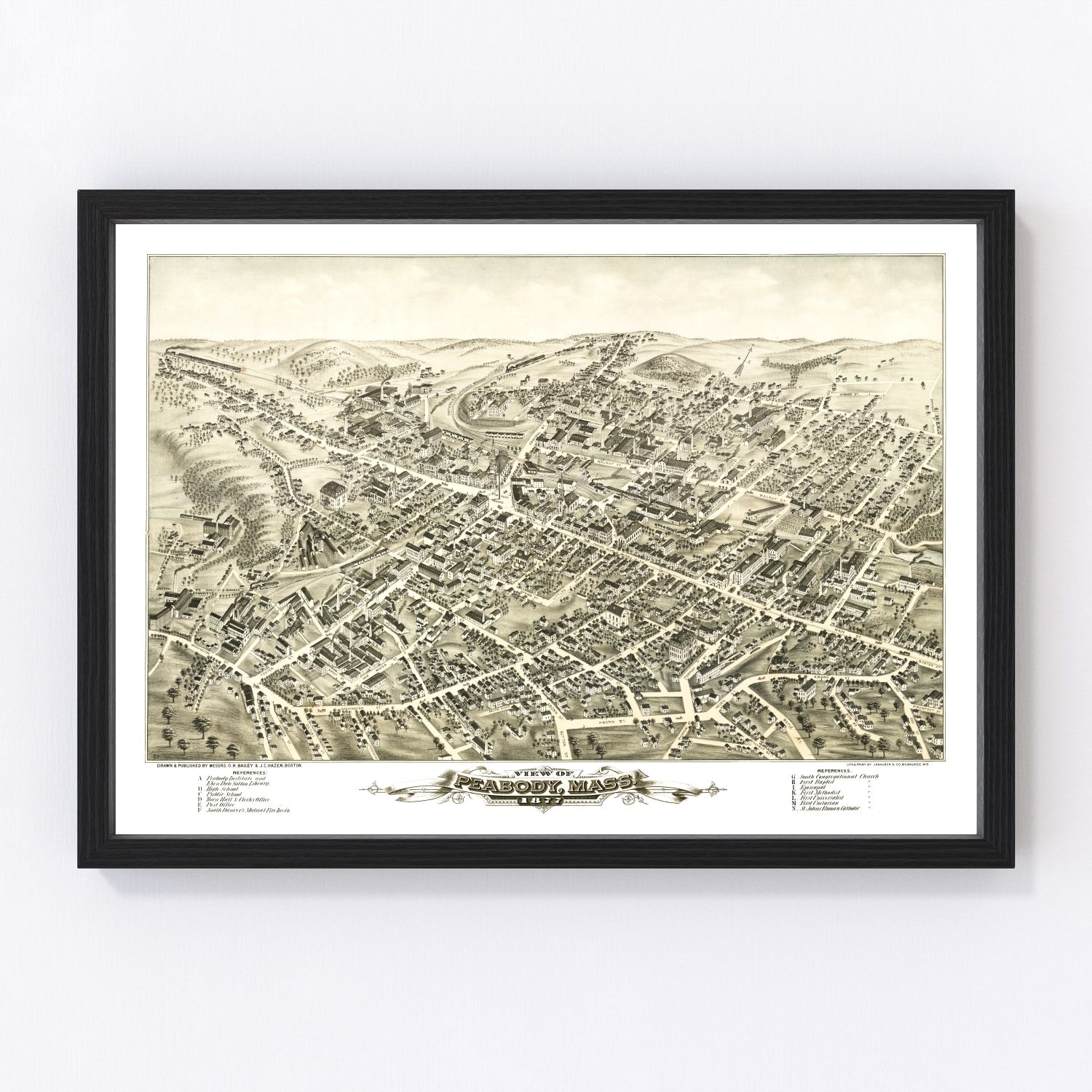 Vintage Map of Peabody, Massachusetts 1877