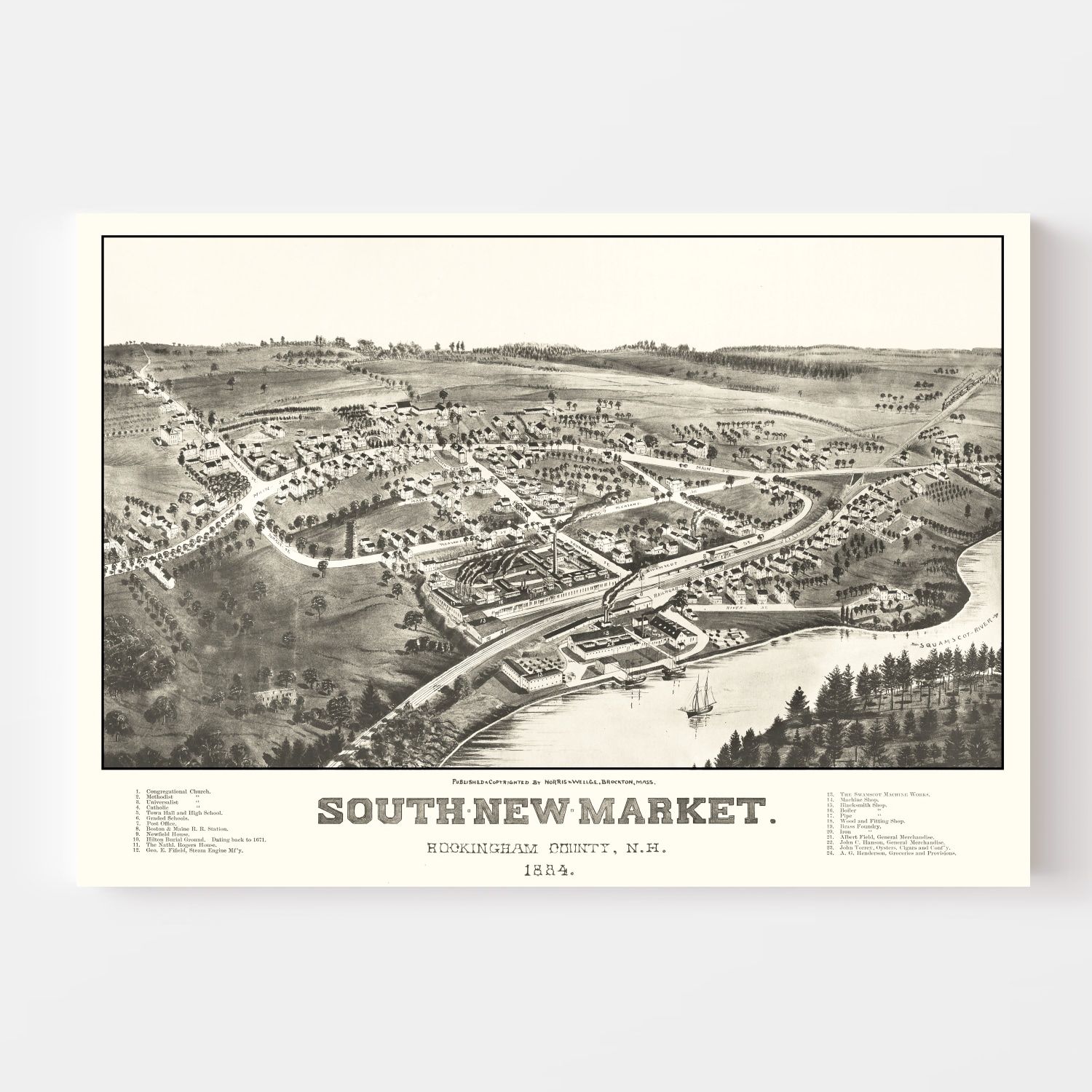 Vintage Map of South New Market, New Hampshire 1884