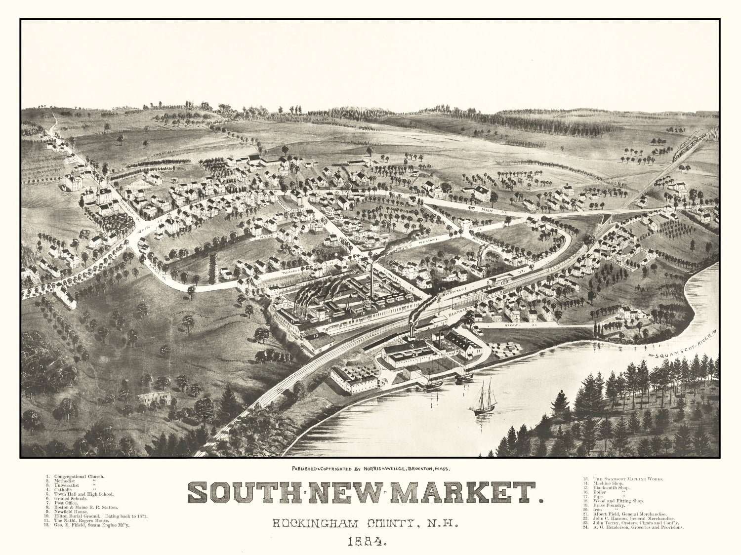 Vintage Map of South New Market, New Hampshire 1884
