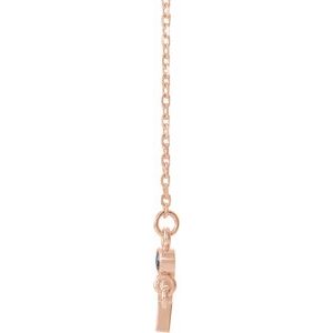 14K Rose Gold Lab-Grown Blue Sapphire Sideways Cross 16-18" Necklace