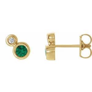14K Yellow Gold 4 mm Lab-Grown Emerald & .06 CTW Natural Diamond Earrings