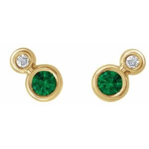 14K Yellow Gold 5 mm Lab-Grown Emerald & 1/8 CTW Natural Diamond Earrings – image 2
