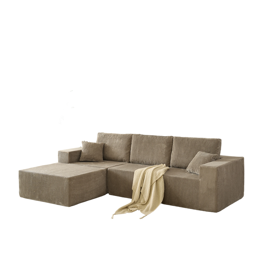 110' Cloud Modular Sectional Sofa,Boneless Couch, No Assembly, 3 seater with Ottoman & 2 Pillows, Perfect for Living Rooms and Bedrooms  grey