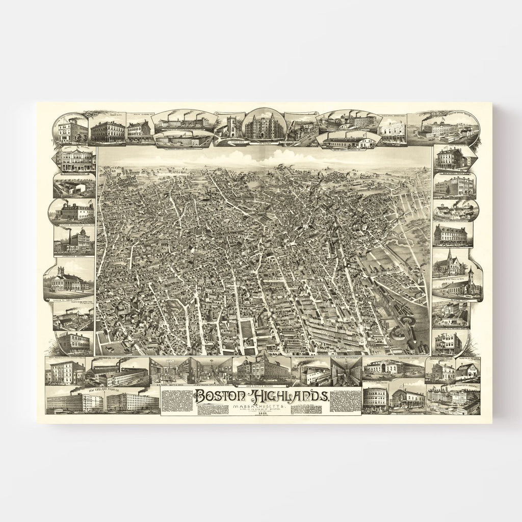 Vintage Map of Boston Highlands, Massachusetts 1888