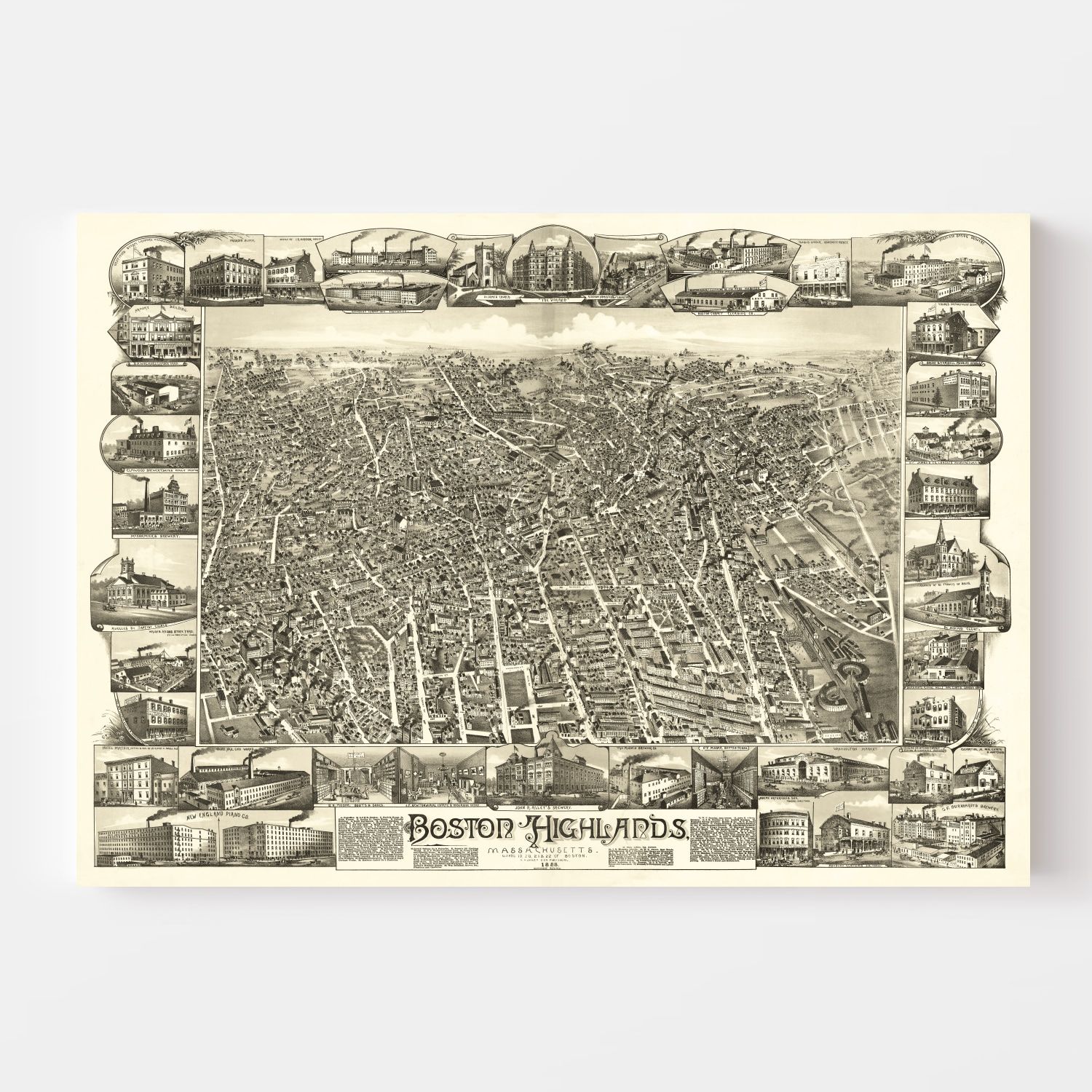 Vintage Map of Boston Highlands, Massachusetts 1888