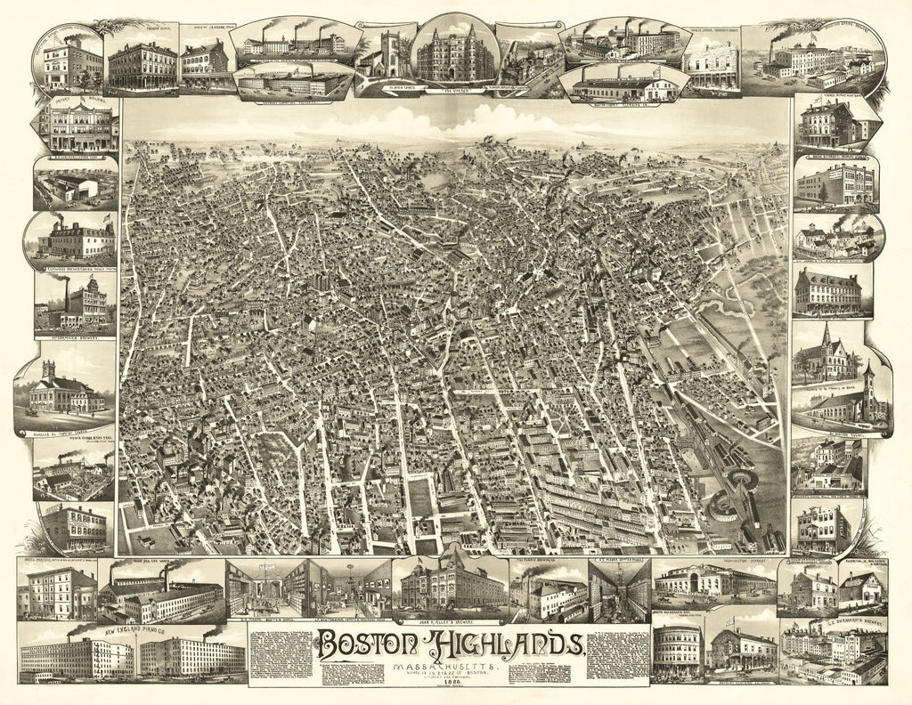 Vintage Map of Boston Highlands, Massachusetts 1888