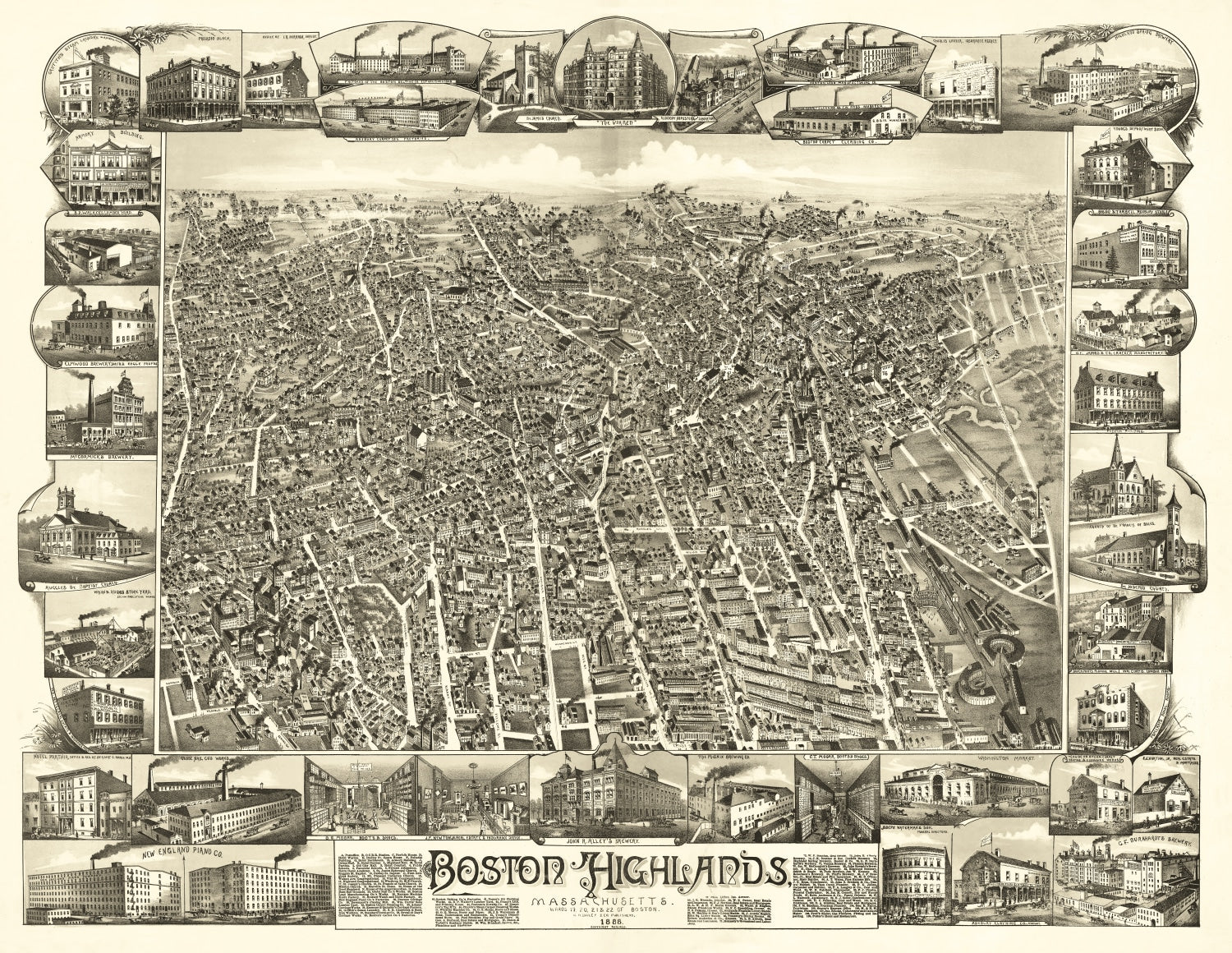 Vintage Map of Boston Highlands, Massachusetts 1888