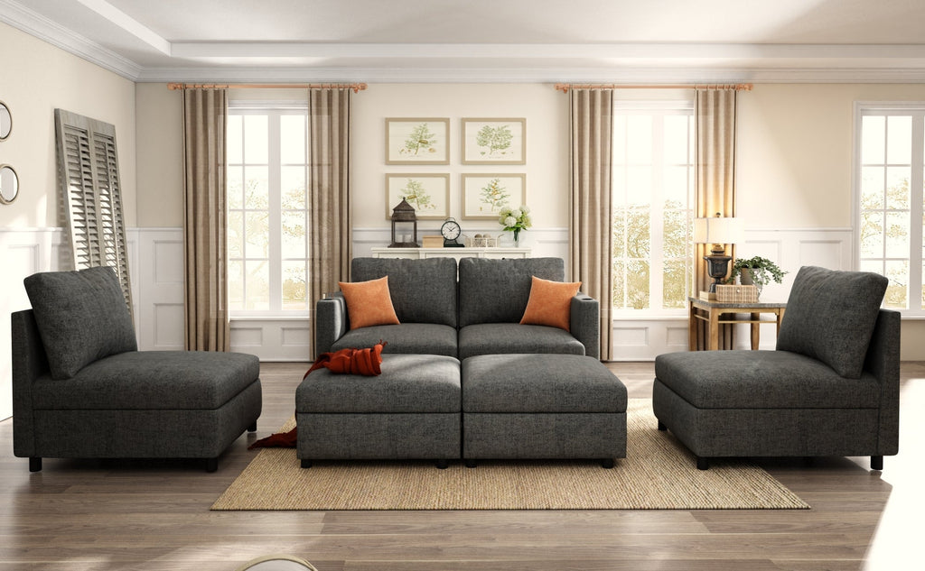 Modern Large Sectional Sofa, U-Shape Modular Sectional Couch with Storage Function,123' Sofa Bed with Ottoman,6 Seat Sectionals Chaise for Living Room,Chenille