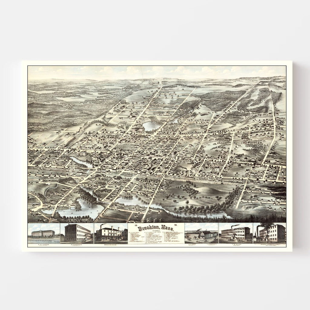 Vintage Map of Brockton, Massachusetts 1878