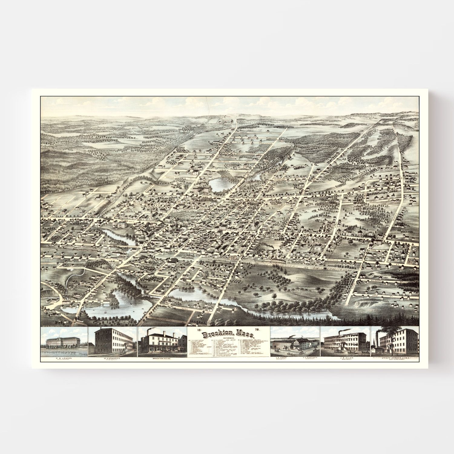 Vintage Map of Brockton, Massachusetts 1878