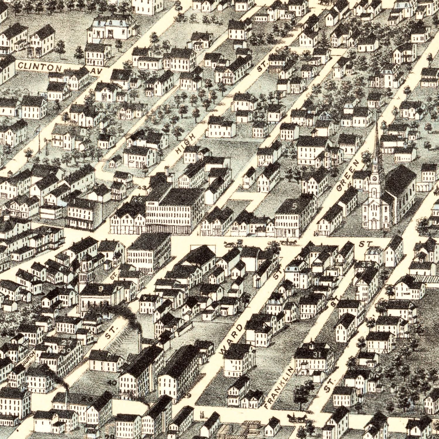 Vintage Map of Brockton, Massachusetts 1878