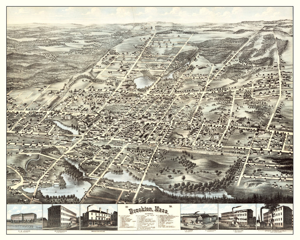 Vintage Map of Brockton, Massachusetts 1878