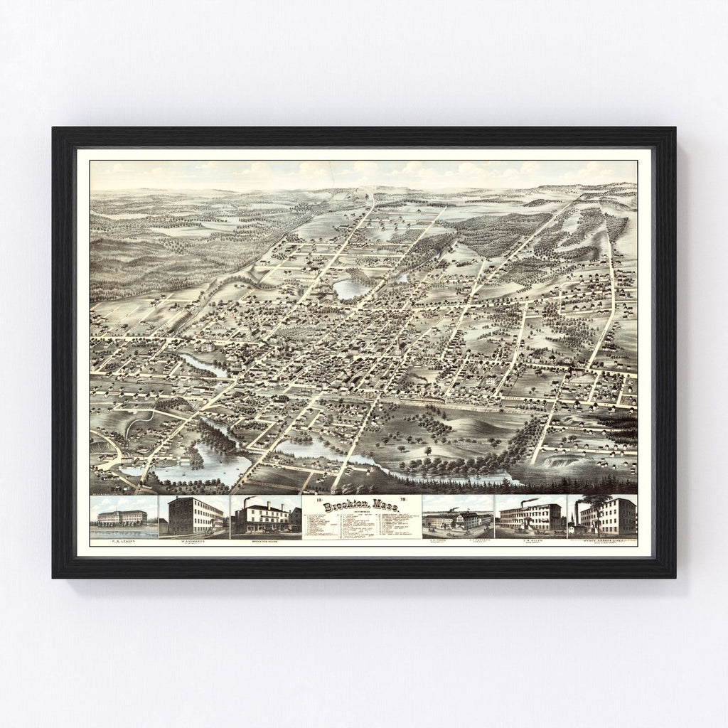 Vintage Map of Brockton, Massachusetts 1878