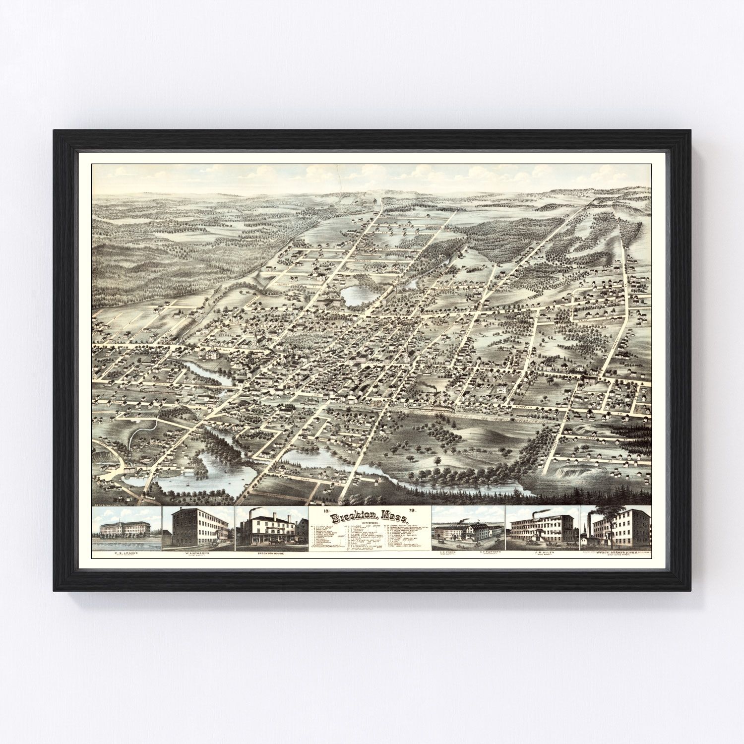Vintage Map of Brockton, Massachusetts 1878