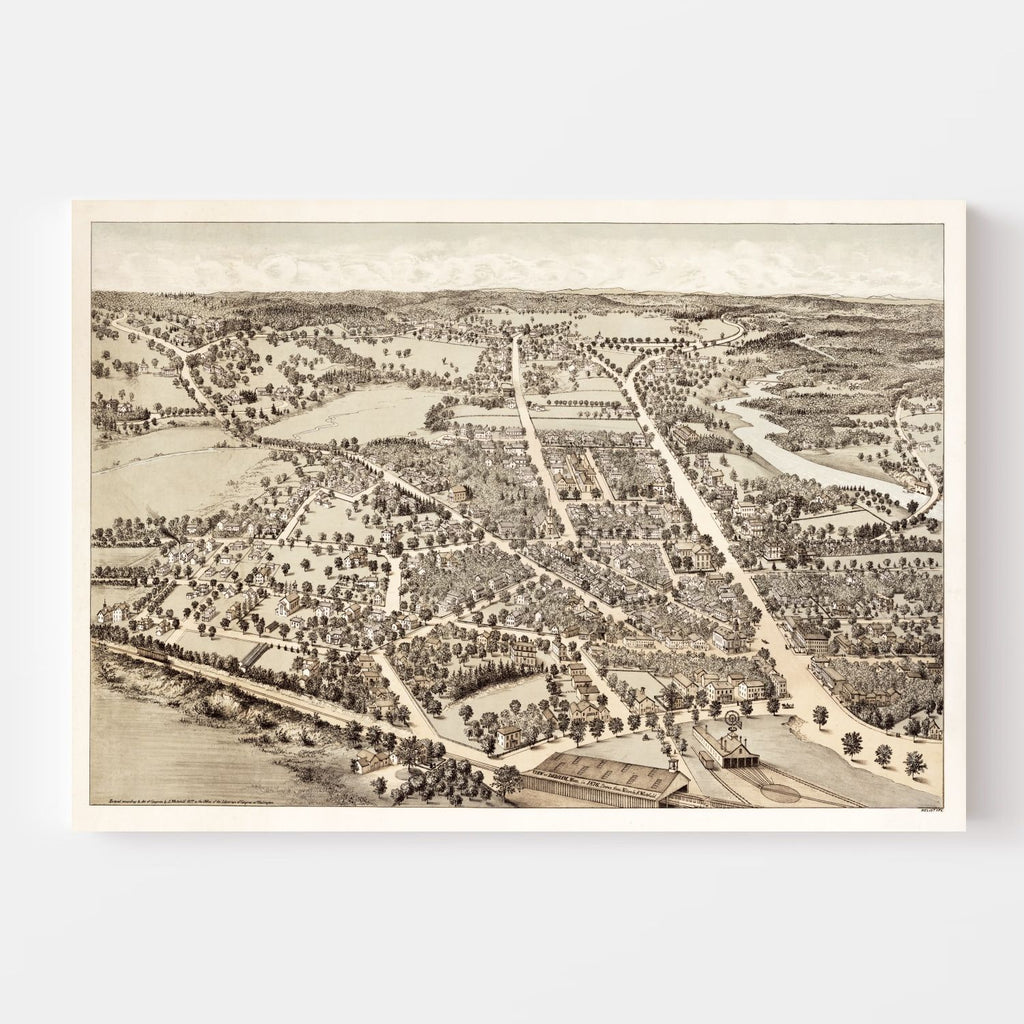 Vintage Map of Dedham, Massachusetts 1876
