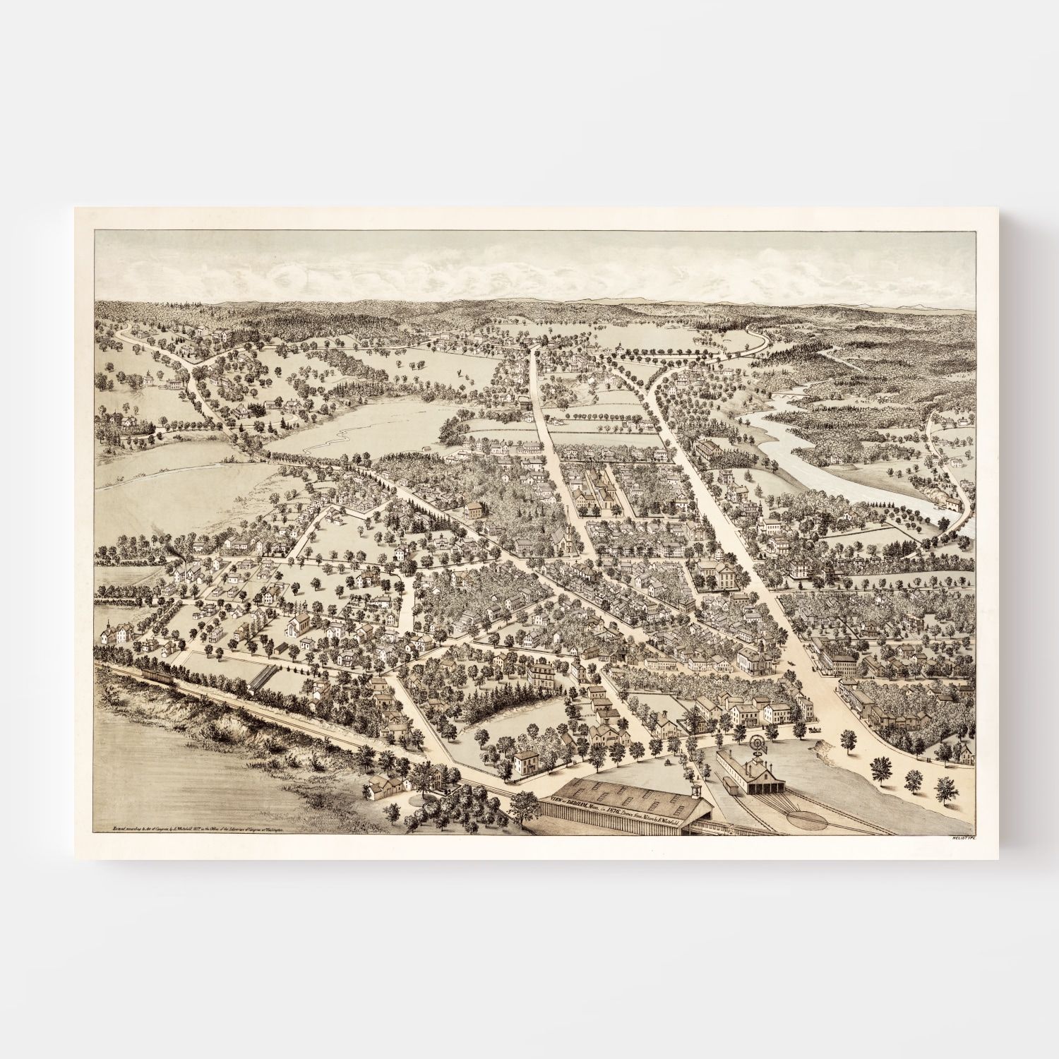 Vintage Map of Dedham, Massachusetts 1876