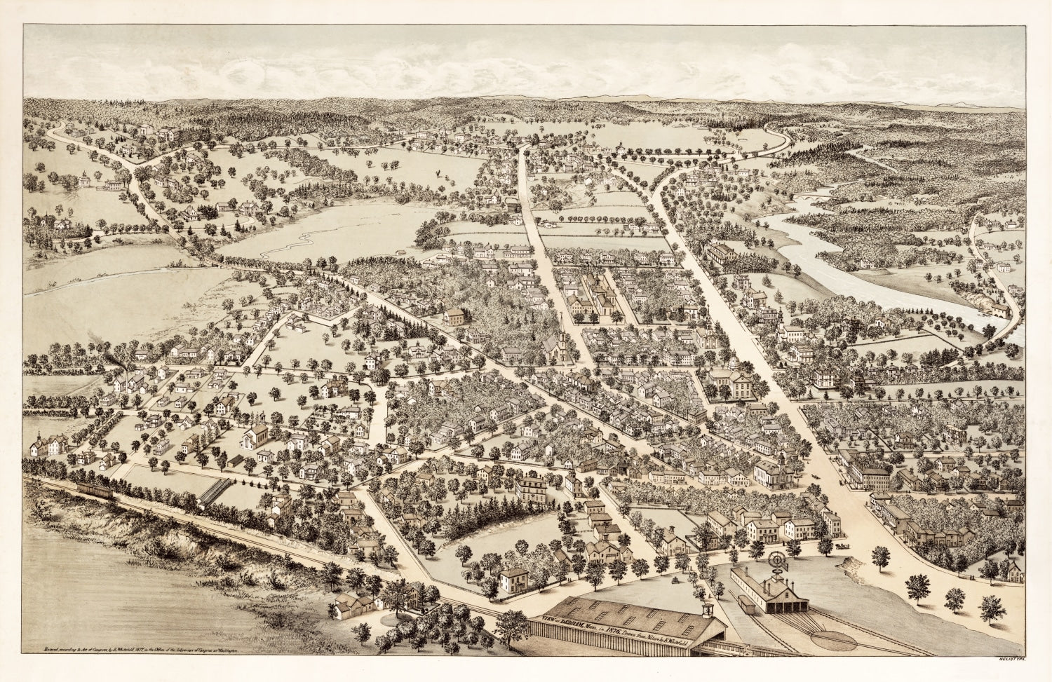 Vintage Map of Dedham, Massachusetts 1876
