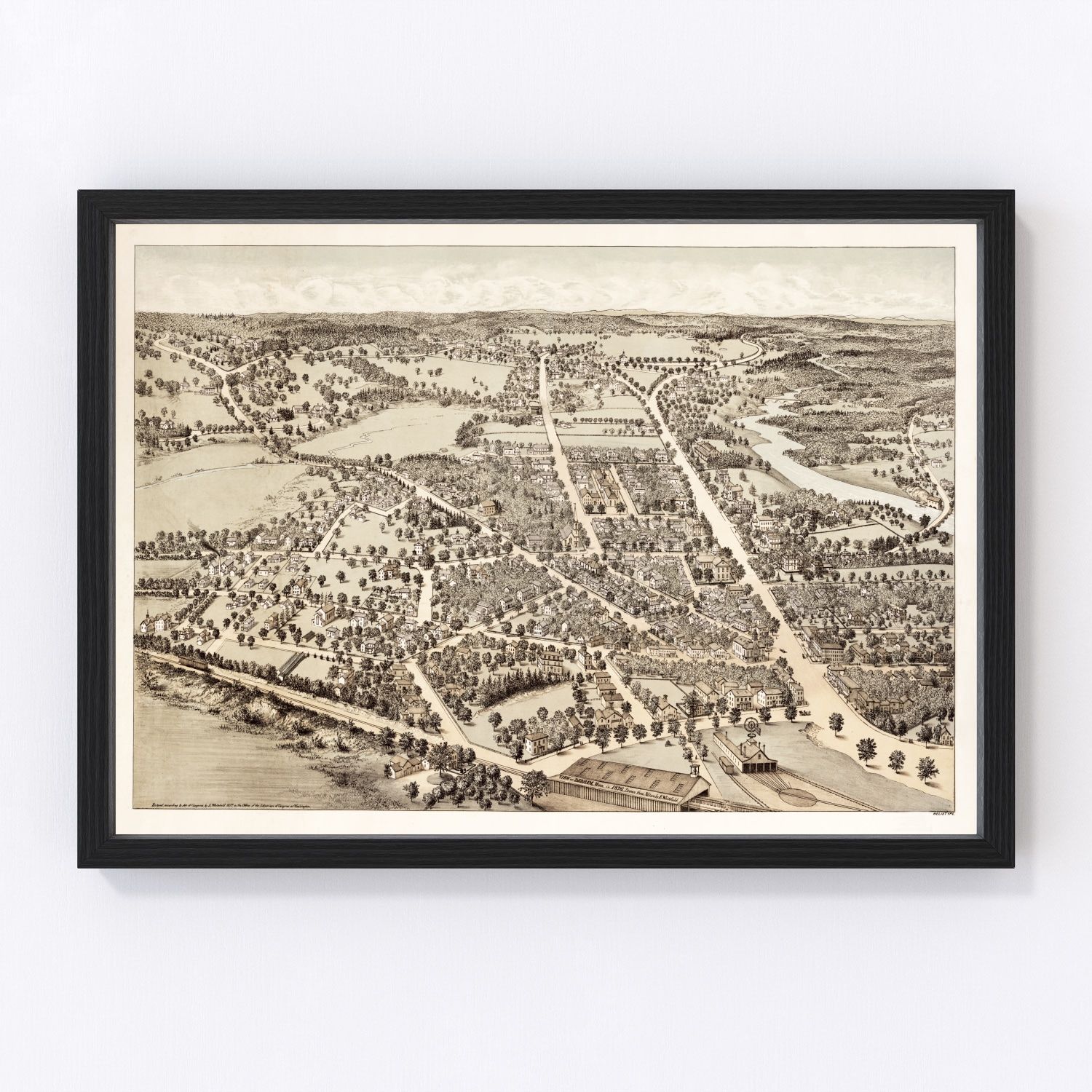 Vintage Map of Dedham, Massachusetts 1876