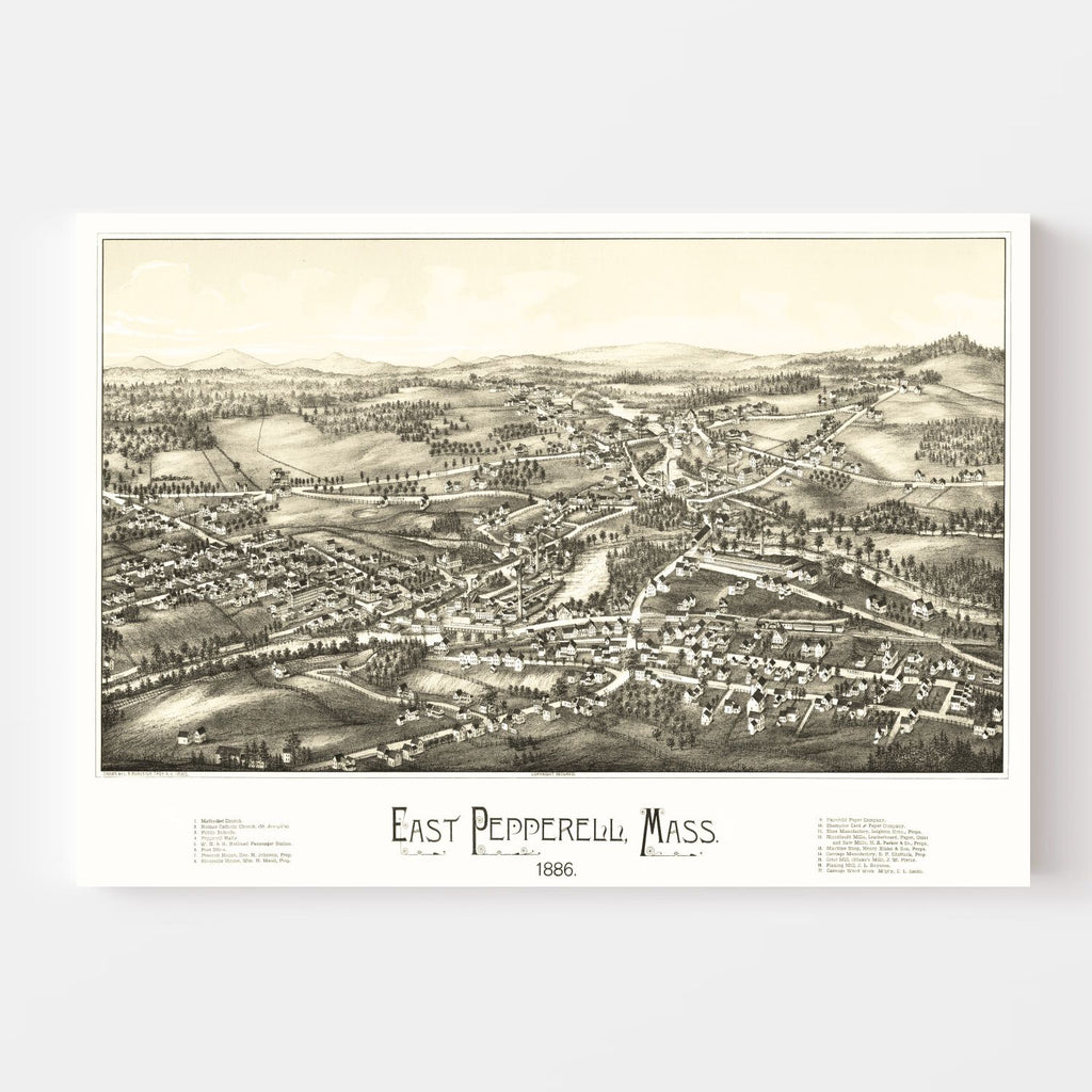 Vintage Map of Pepperell, Massachusetts 1886