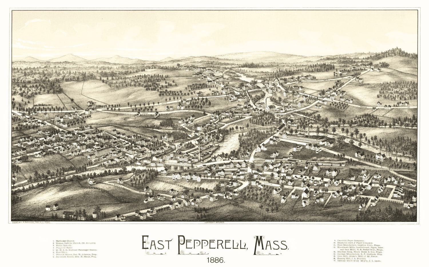 Vintage Map of Pepperell, Massachusetts 1886
