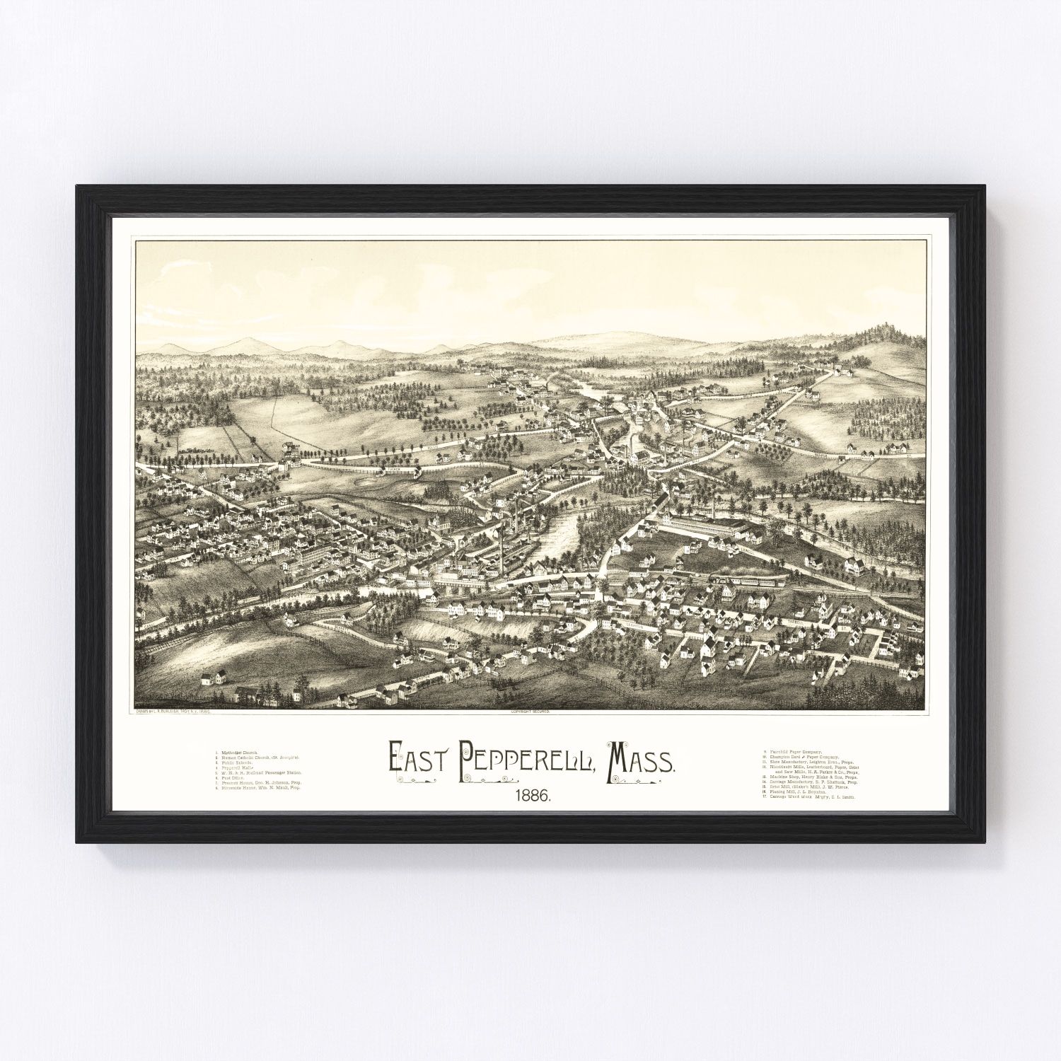 Vintage Map of Pepperell, Massachusetts 1886
