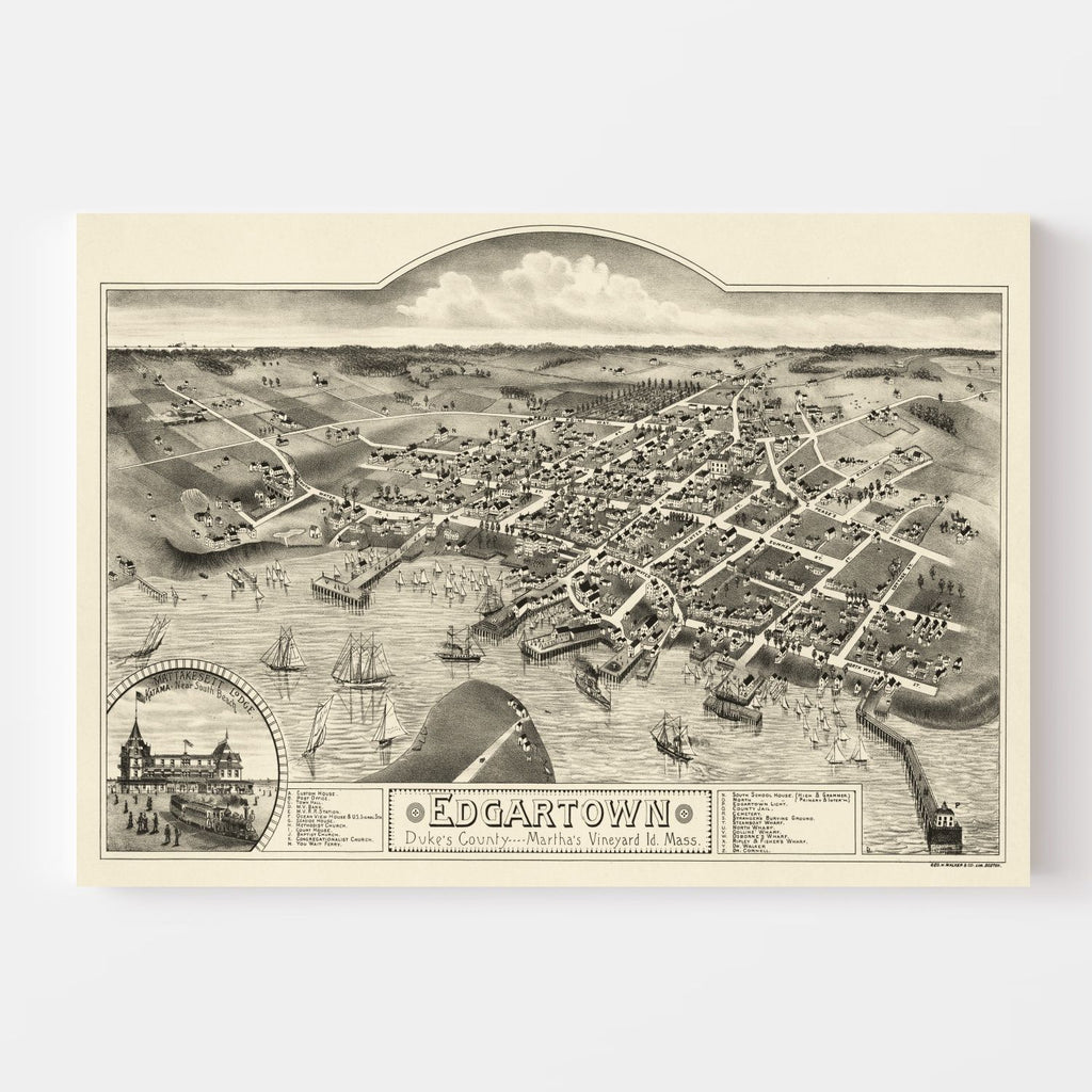 Vintage Map of Edgartown, Massachusetts 1886