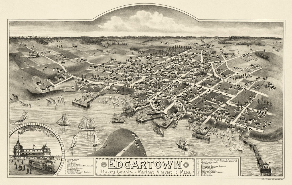 Vintage Map of Edgartown, Massachusetts 1886