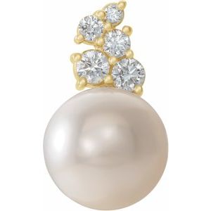 14K Yellow Gold Cultured White Freshwater Pearl & 1/4 CTW Natural Diamond Pendant