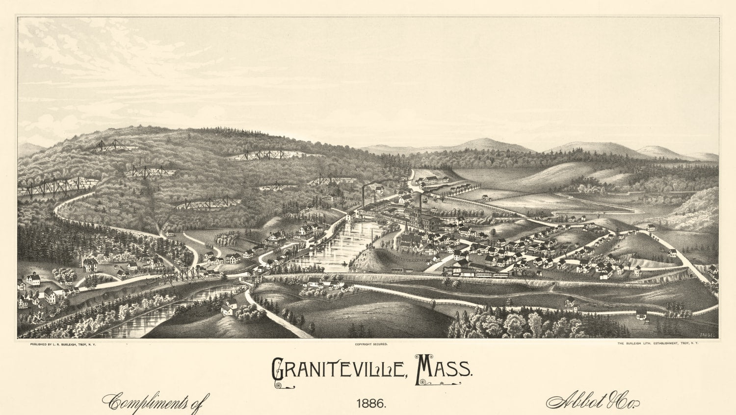 Vintage Map of Graniteville, Massachusetts 1886