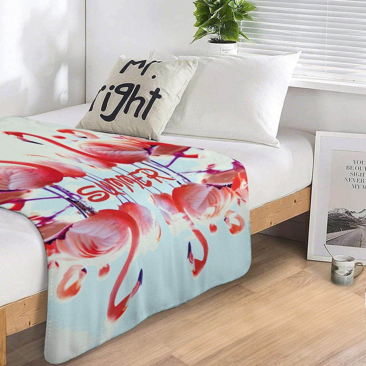 Pink Flamingos Summer Design Sherpa Fleece Throw Blanket - 50" × 60"