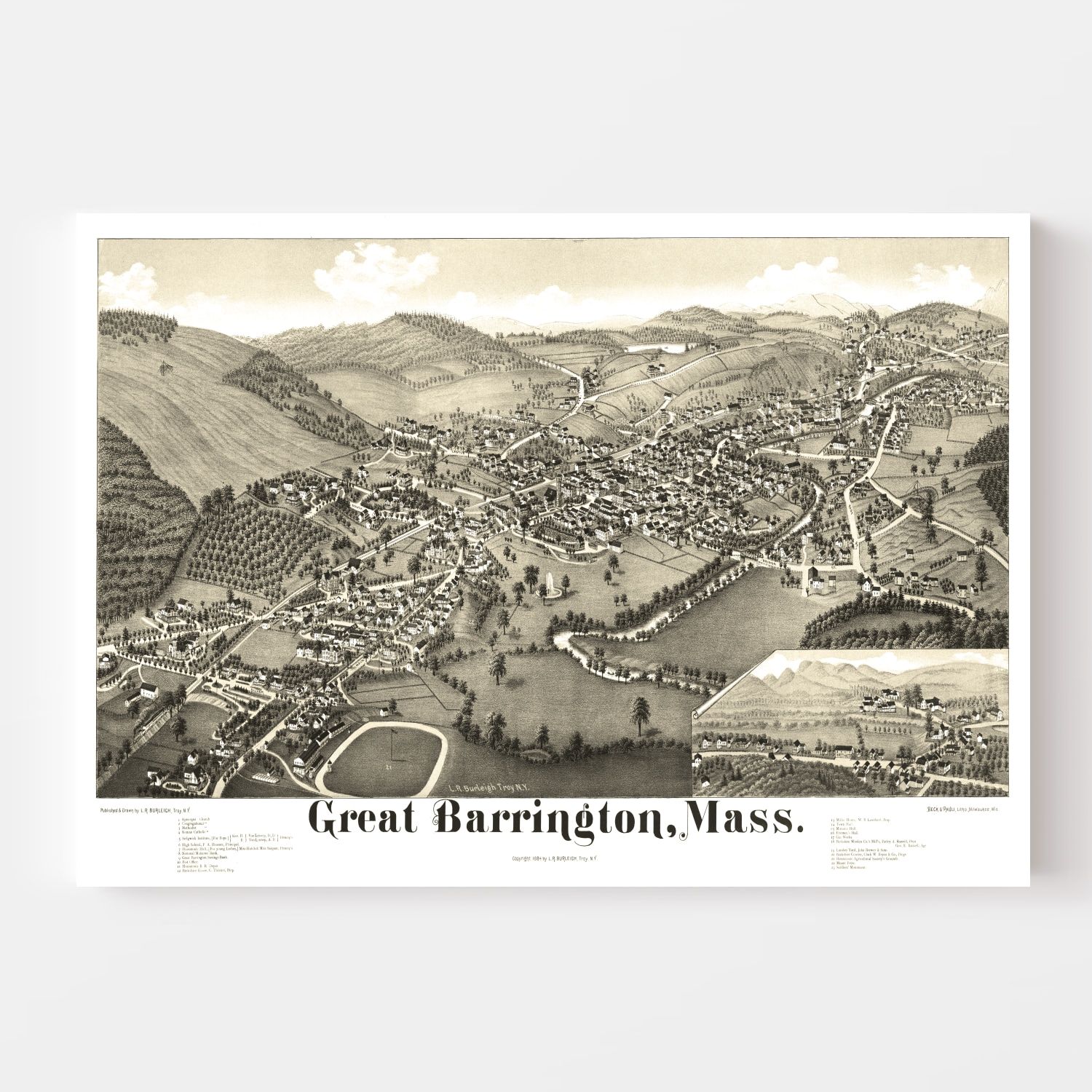 Vintage Map of Great Barrington, Massachusetts 1884