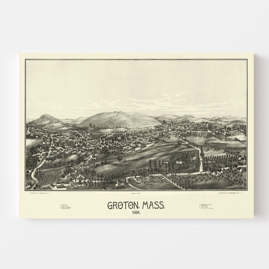 Vintage Map of Groton, Massachusetts 1886
