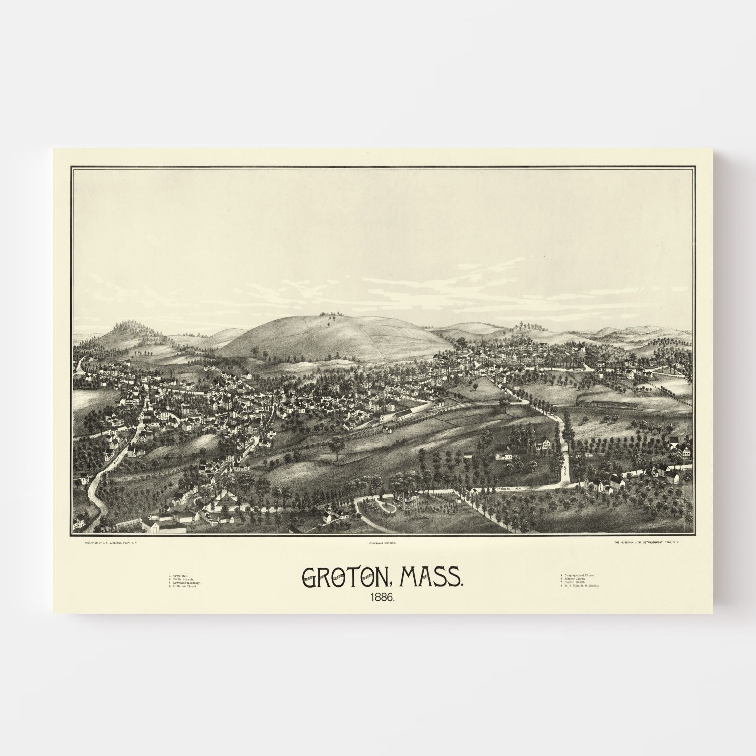 Vintage Map of Groton, Massachusetts 1886