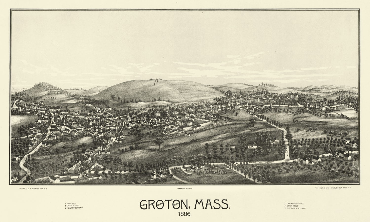 Vintage Map of Groton, Massachusetts 1886