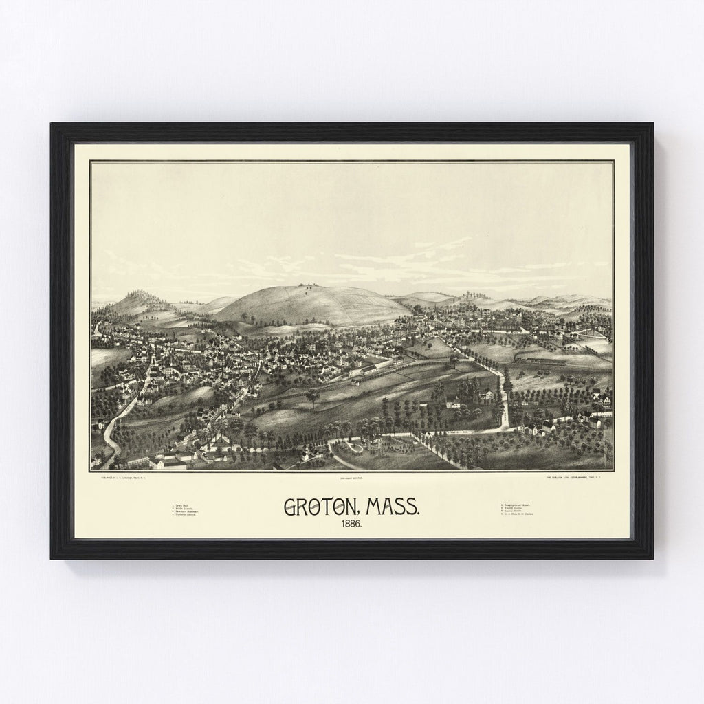Vintage Map of Groton, Massachusetts 1886