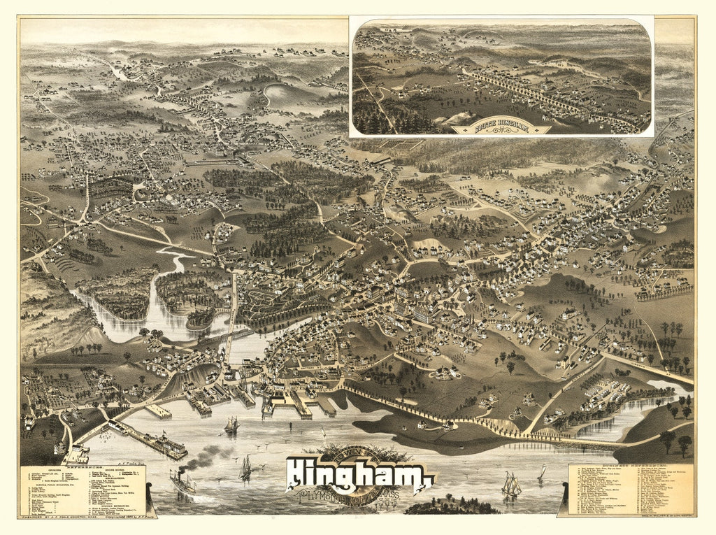 Vintage Map of Hingham, Massachusetts 1885