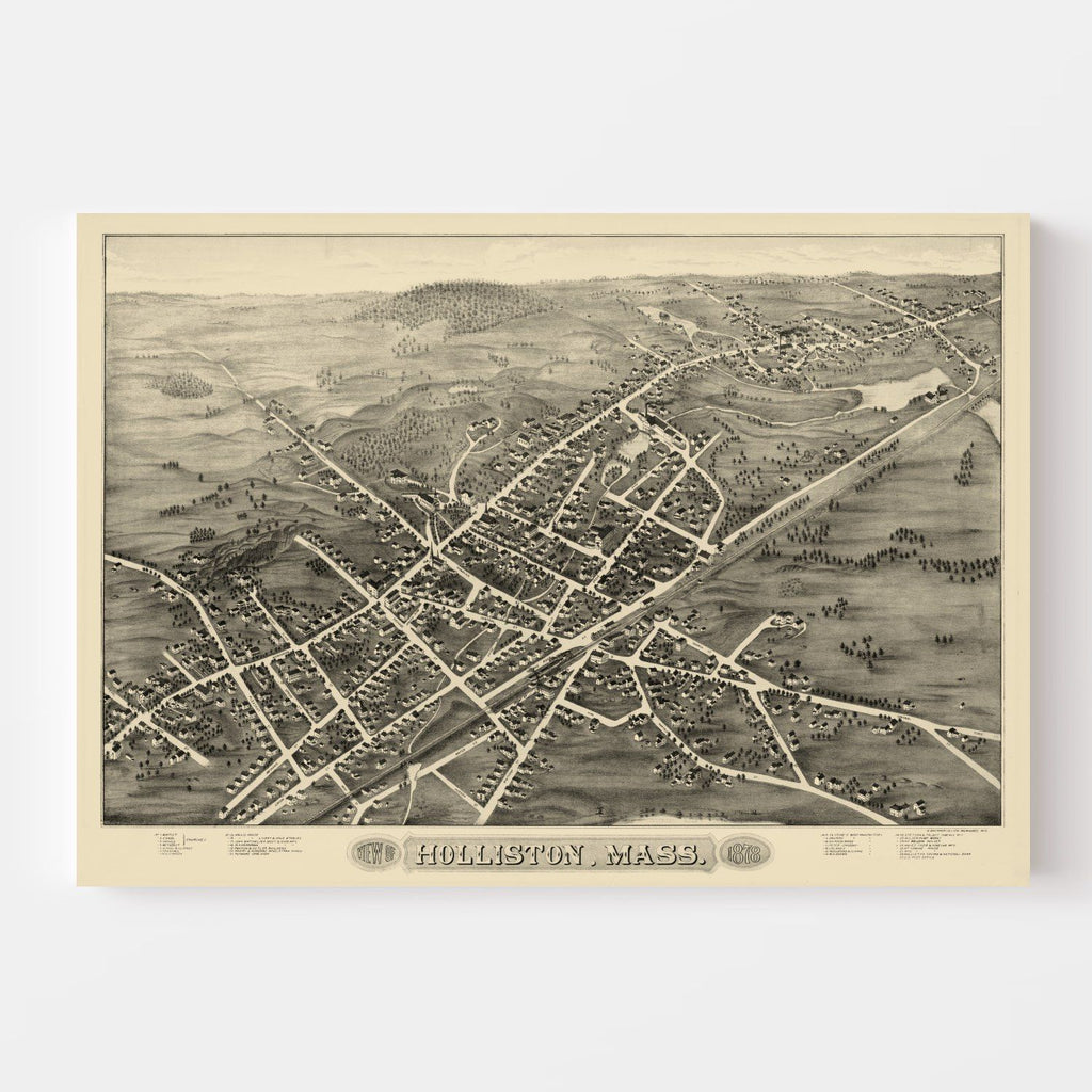 Vintage Map of Holliston, Massachusetts 1878