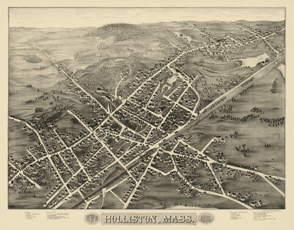 Vintage Map of Holliston, Massachusetts 1878