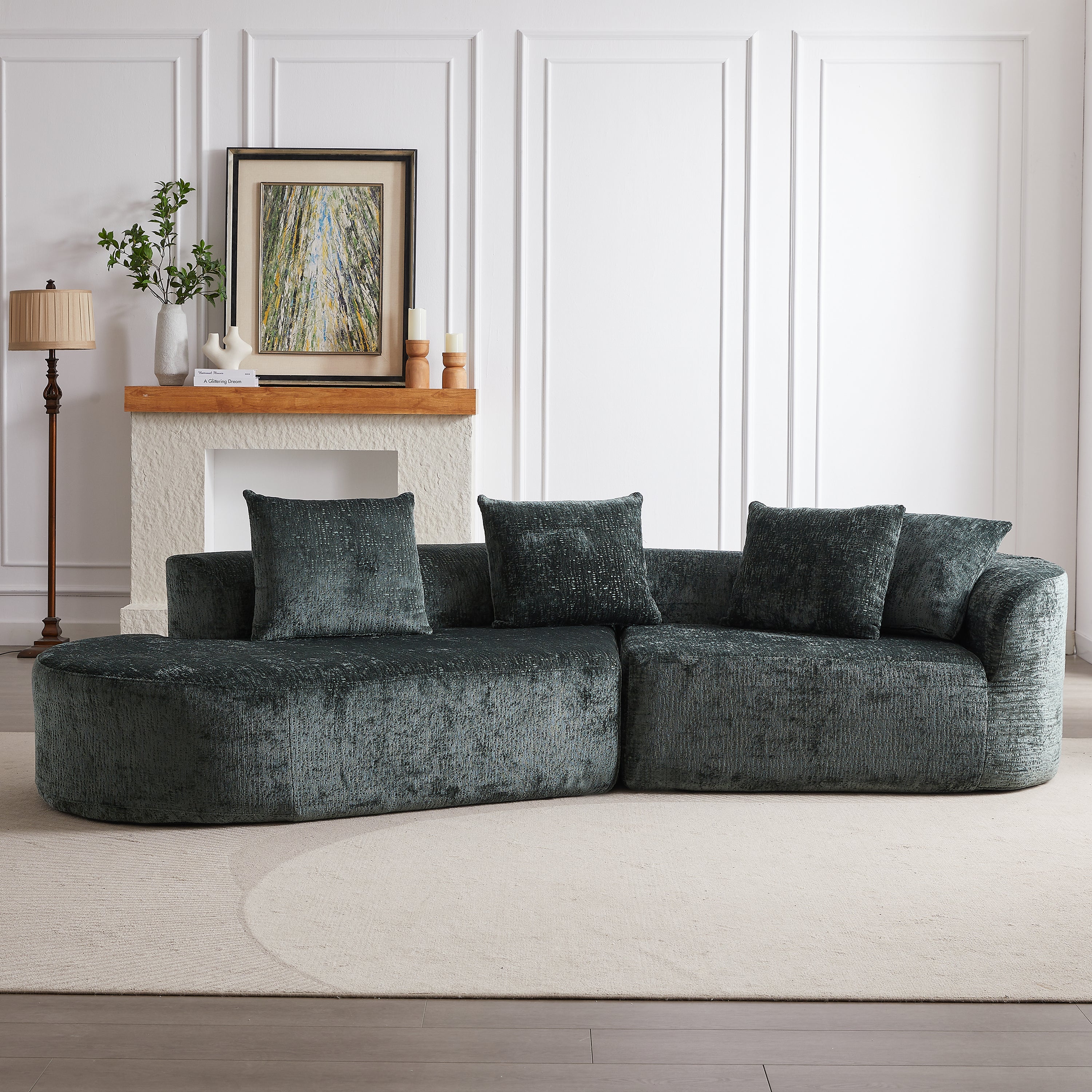 Modern Upholstered Oversized Sectional Sofa, 114-Inch Chenille 4-Seater Extra Deep & Wide Seat Curved Cloud Couch with 4 Throw Pillows, Free Combination Sofa Couch for Living Room,Bedroom