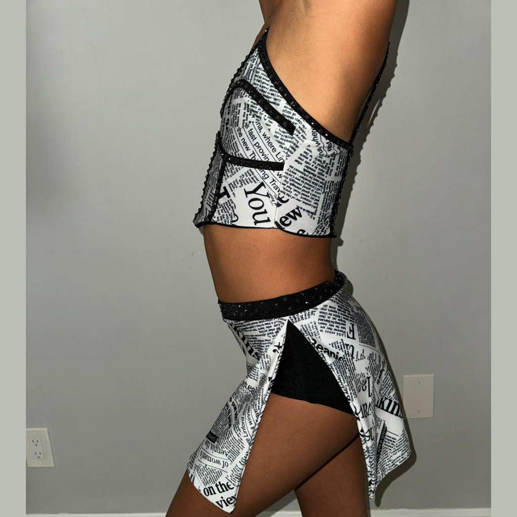 Bold Newspaper-Inspired Two-Piece Costume