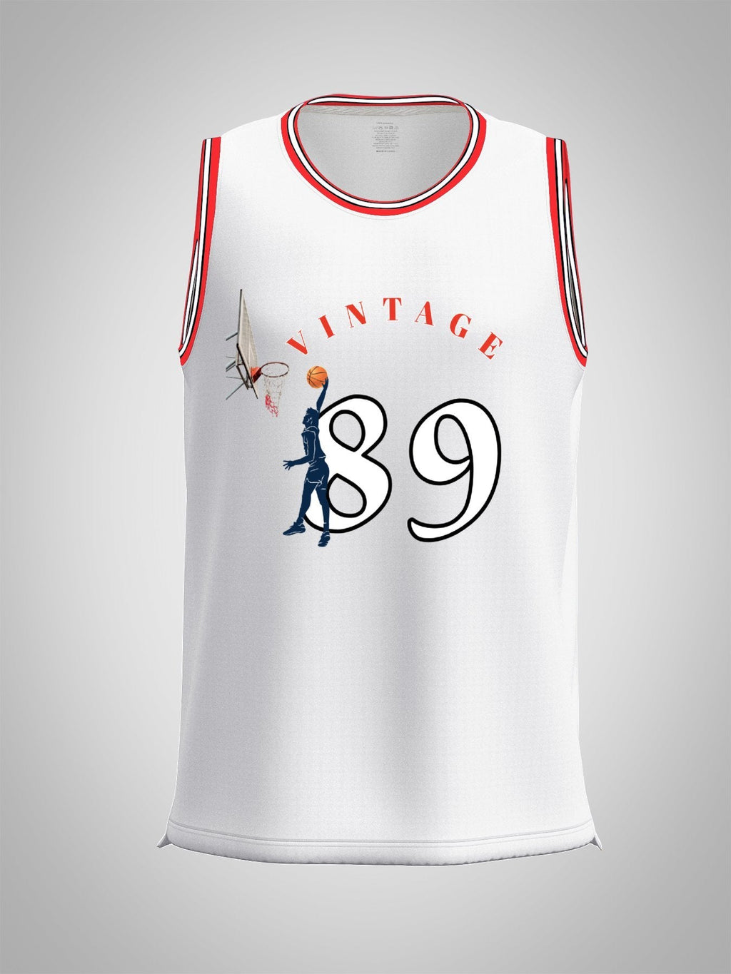 Vintage 89 Adult White with Red Trim Basketball Jersey | Ships From USA