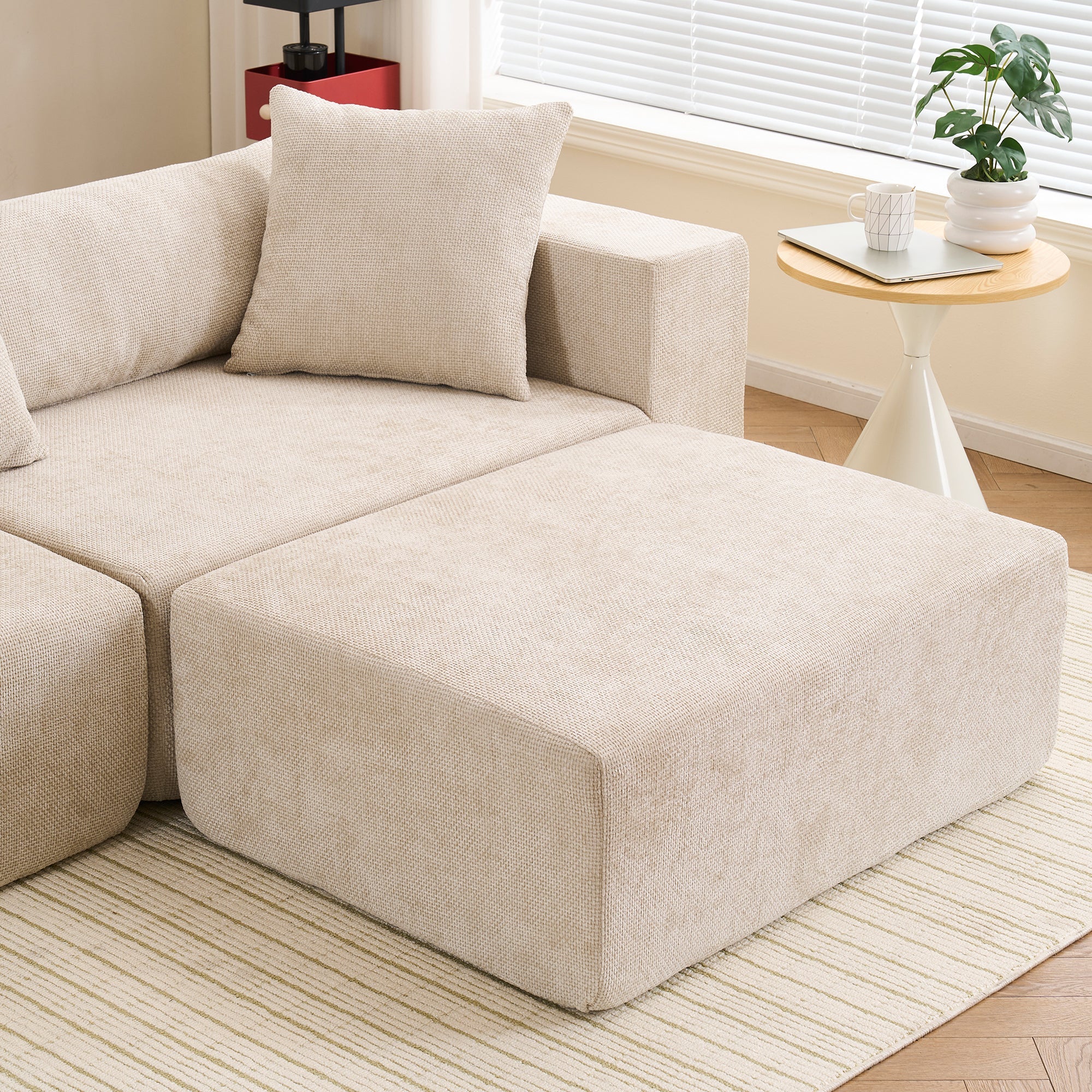 Modular cross-section with L-shaped lounge chair, cloud sofa, living room, bedroom soft cushion sofa - no installation required - chenille fabric  (Beige)