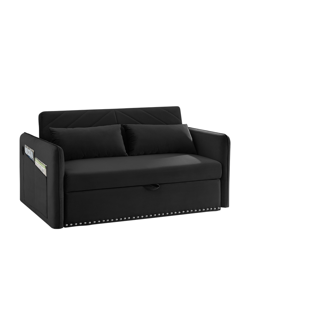MH' Sleeper Sofa Bed w/USB Port, 3-in-1 adjustable sleeper with pull-out bed, 2 lumbar pillows and side pocket, soft velvet convertible sleeper sofa bed, suitable for living room bedroom