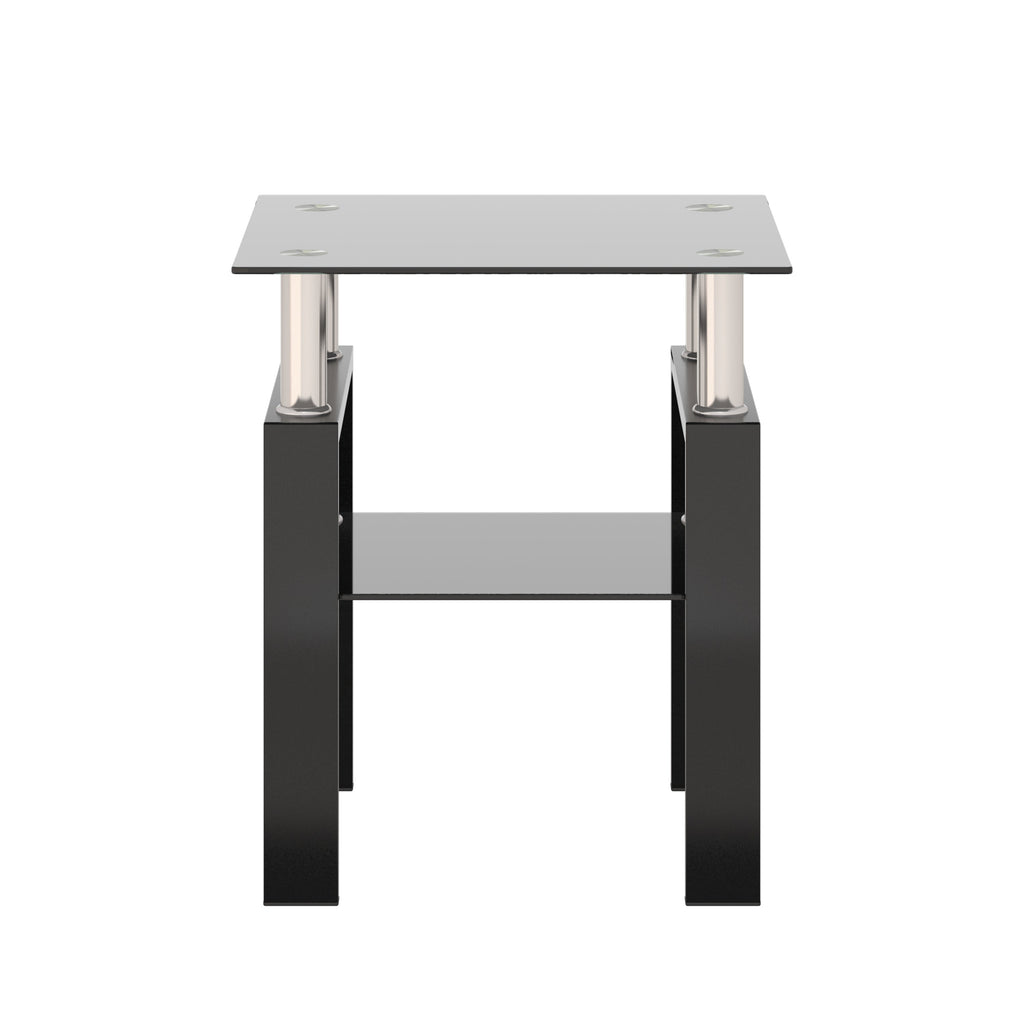 Modern Tempered Glass Tea Table Coffee Table End Table, Black, Square, 1-Piece for Living Room