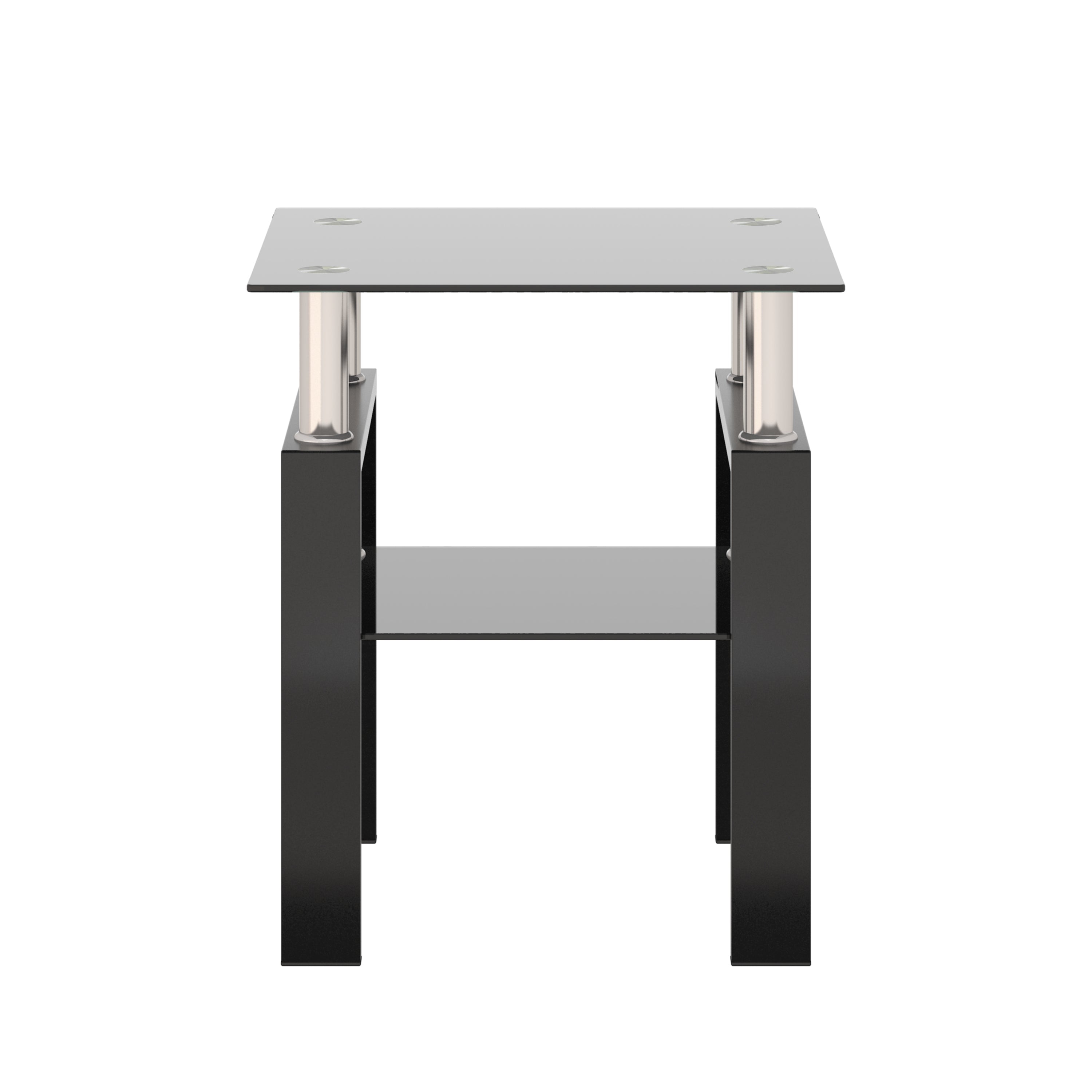 Modern Tempered Glass Tea Table Coffee Table End Table, Black, Square, 1-Piece for Living Room