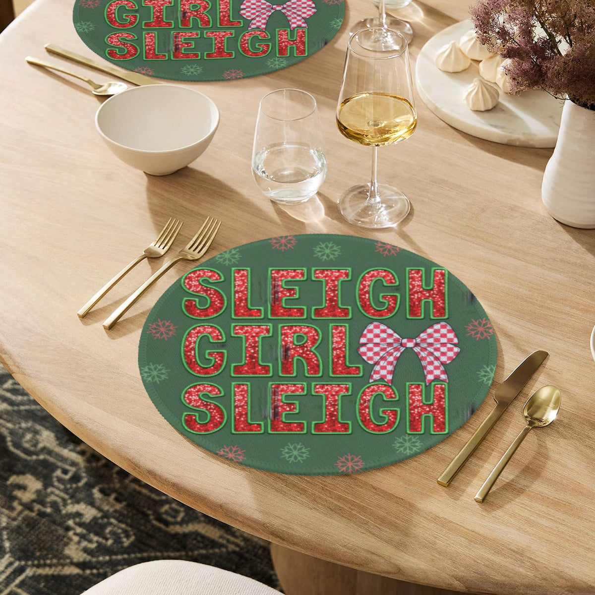 Sleigh Girl Sleigh Custom Round Placemats - 4 pack (Made in USA)